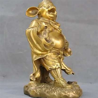 10"Old Chinese Bronze Pig God Zhu Bajie Wuneng of Famous Xi Youji prong Statue