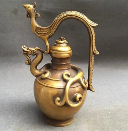 10" Qianlong Mark Chinese Old Antique Bronze Peacock Incense Burner Statue