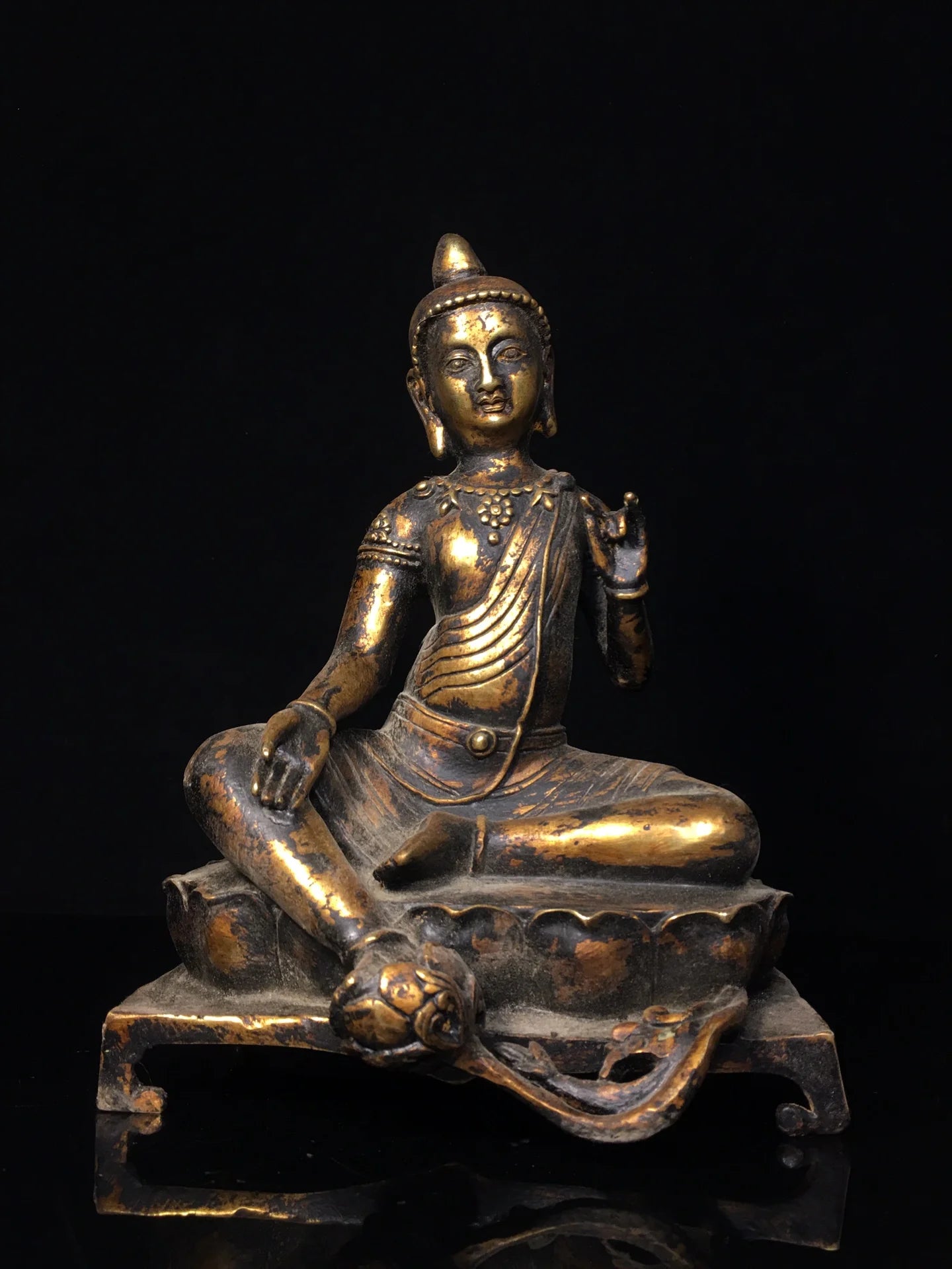 10"Tibet Temple Collection Old Bronze Cinnabar Mud gold Northern Wei Buddha Bench Buddha Shakyamuni Worship Hall Town house