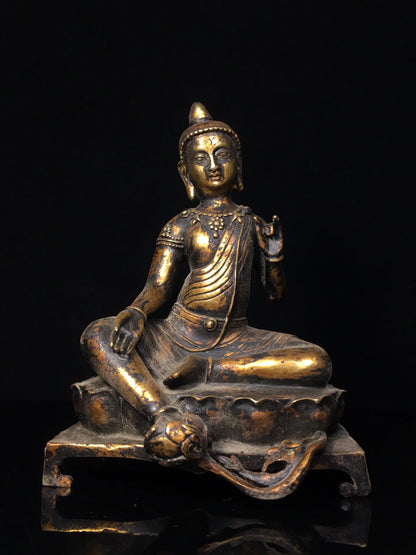 10"Tibet Temple Collection Old Bronze Cinnabar Mud gold Northern Wei Buddha Bench Buddha Shakyamuni Worship Hall Town house