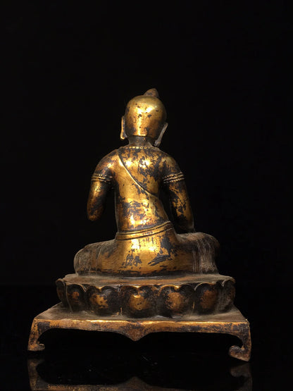 10"Tibet Temple Collection Old Bronze Cinnabar Mud gold Northern Wei Buddha Bench Buddha Shakyamuni Worship Hall Town house