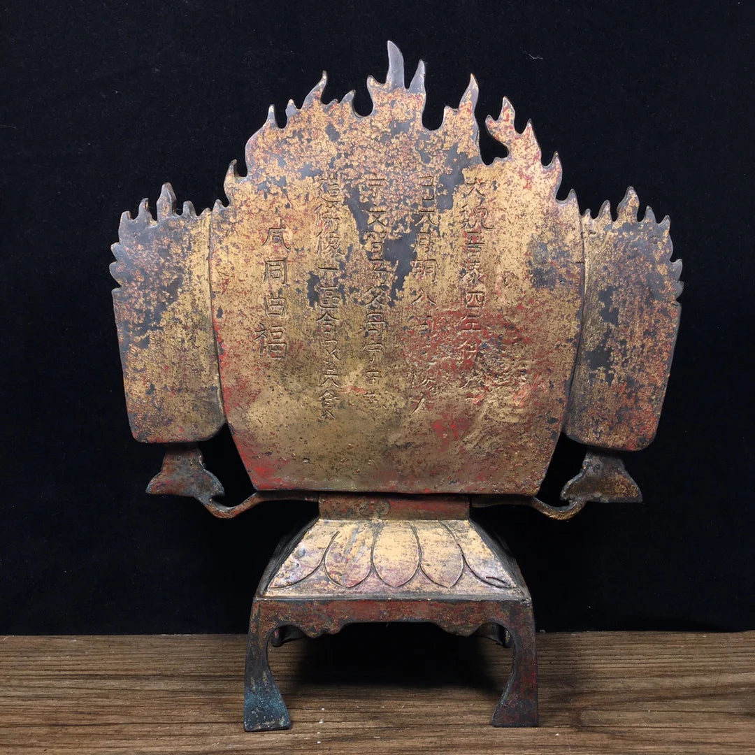 10"Tibet Temple Collection Old Bronze Cinnabar Mud gold Northern Wei Buddha Shakyamuni Five Buddhas Worship Hall Town house