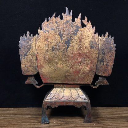 10"Tibet Temple Collection Old Bronze Cinnabar Mud gold Northern Wei Buddha Shakyamuni Five Buddhas Worship Hall Town house