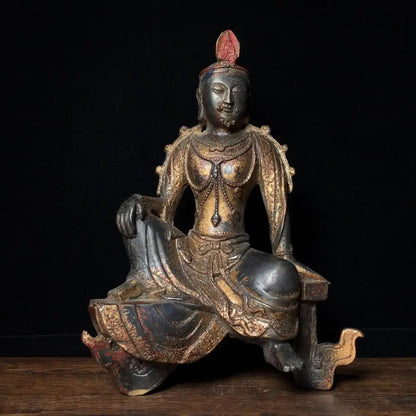 10"Tibet Temple Collection Old Bronze Gilt Cinnabars Northern Wei Buddha  Bench Buddha Sitting buddha Enshrine the Buddha