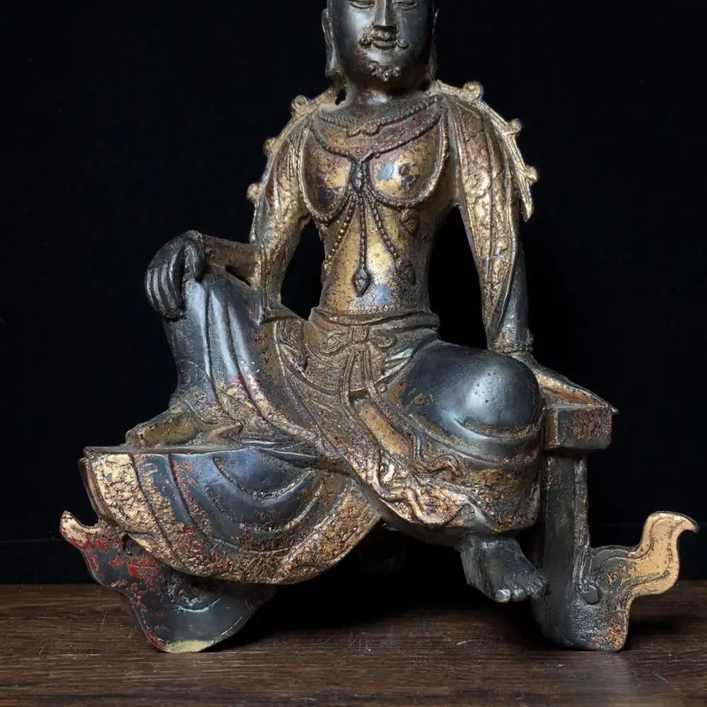 10"Tibet Temple Collection Old Bronze Gilt Cinnabars Northern Wei Buddha  Bench Buddha Sitting buddha Enshrine the Buddha