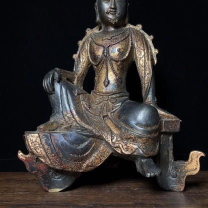10"Tibet Temple Collection Old Bronze Gilt Cinnabars Northern Wei Buddha  Bench Buddha Sitting buddha Enshrine the Buddha