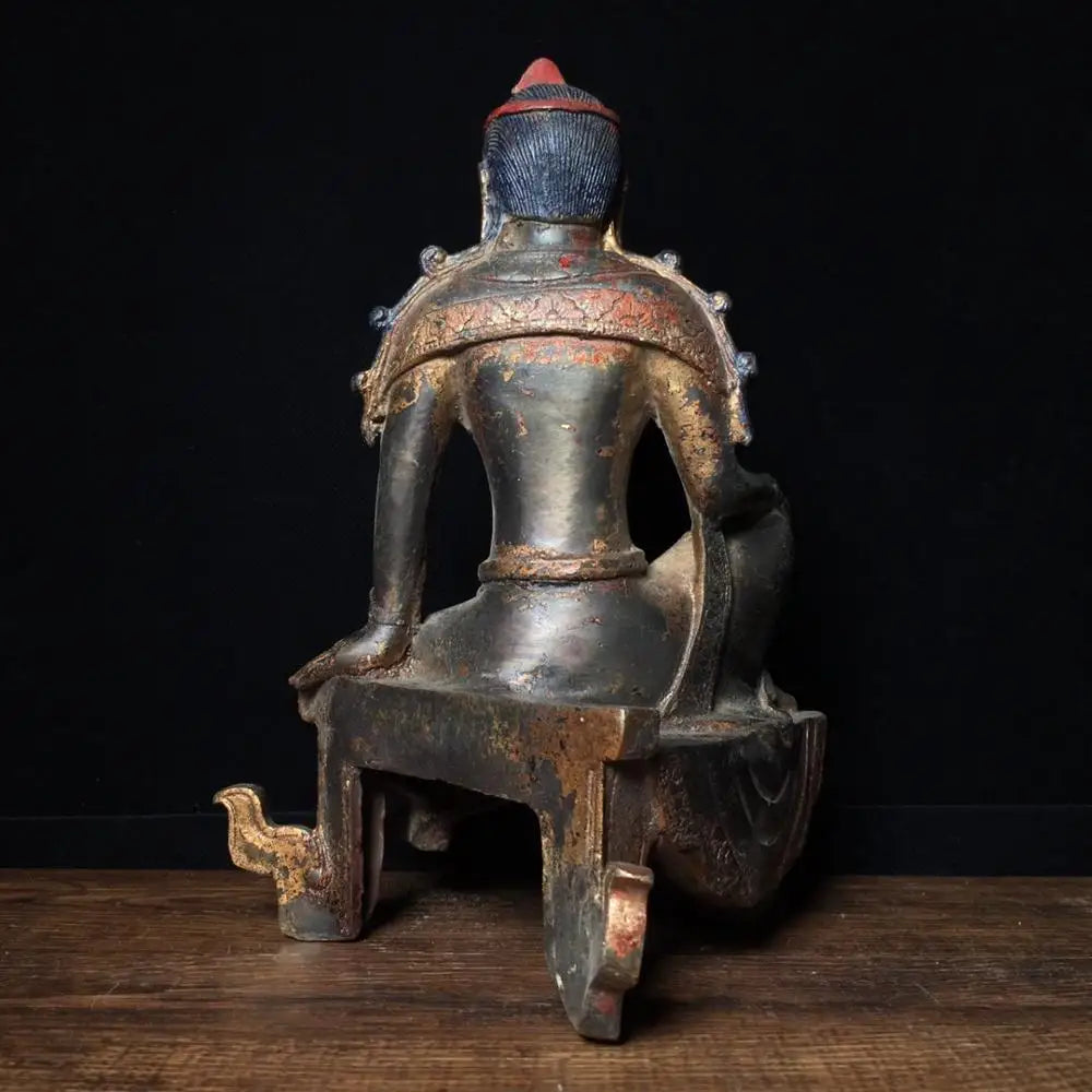 10"Tibet Temple Collection Old Bronze Gilt Cinnabars Northern Wei Buddha  Bench Buddha Sitting buddha Enshrine the Buddha