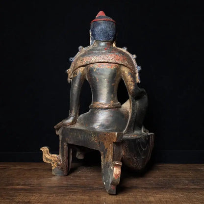 10"Tibet Temple Collection Old Bronze Gilt Cinnabars Northern Wei Buddha  Bench Buddha Sitting buddha Enshrine the Buddha