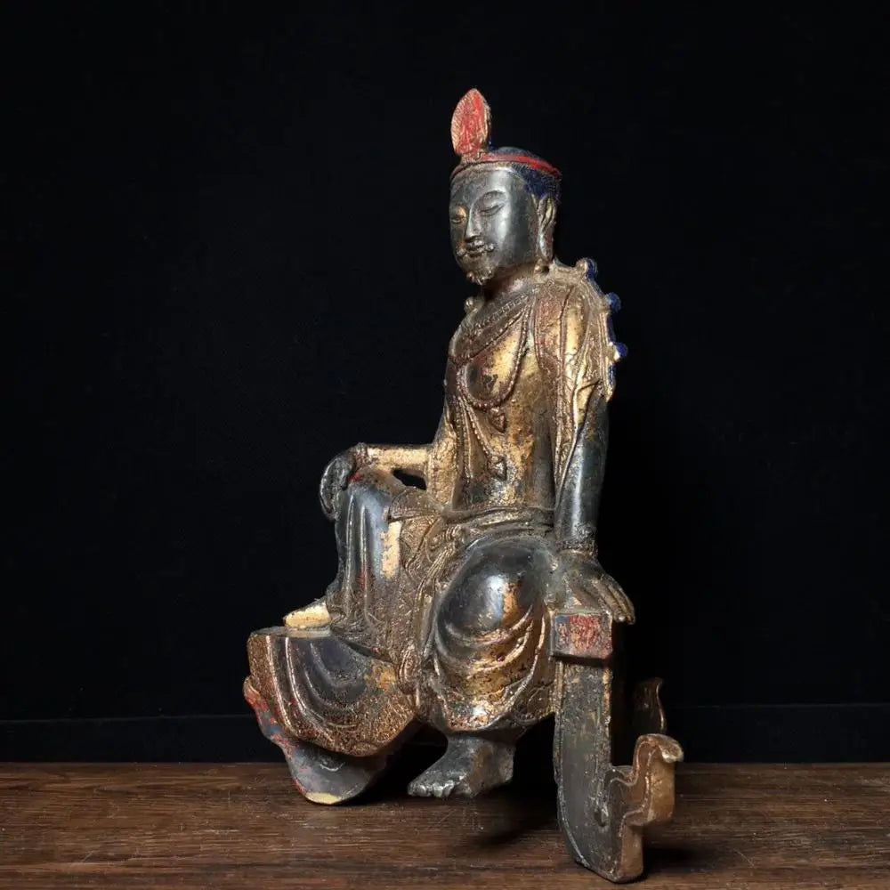 10"Tibet Temple Collection Old Bronze Gilt Cinnabars Northern Wei Buddha  Bench Buddha Sitting buddha Enshrine the Buddha