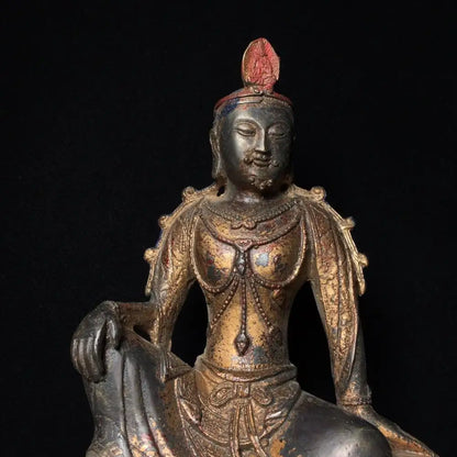 10"Tibet Temple Collection Old Bronze Gilt Cinnabars Northern Wei Buddha  Bench Buddha Sitting buddha Enshrine the Buddha