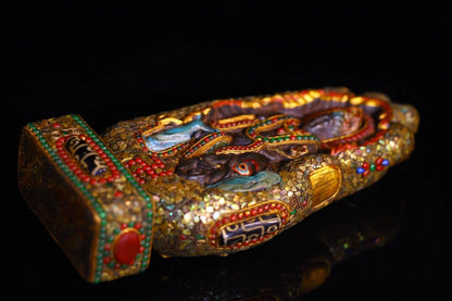 10”Tibet Temple Collection Old Natural Meteorites Painted Mosaic Gem gZi Beads Shell Samantabhadra Bodhisattva Buddhist Niche