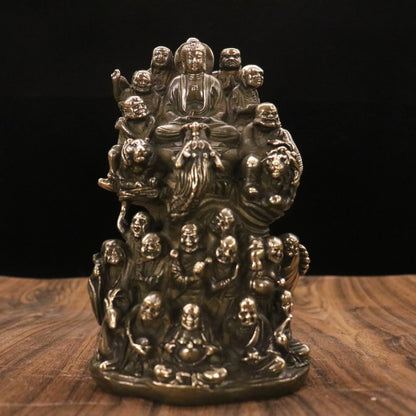 10"Tibetan Temple Collection Old Brass Shakyamuni Eighteen Arhat Buddha statue Worship Hall Town house Exorcism