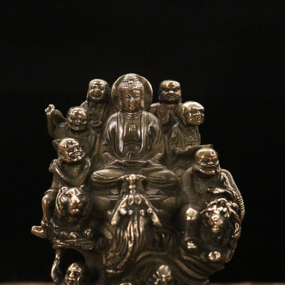10"Tibetan Temple Collection Old Brass Shakyamuni Eighteen Arhat Buddha statue Worship Hall Town house Exorcism