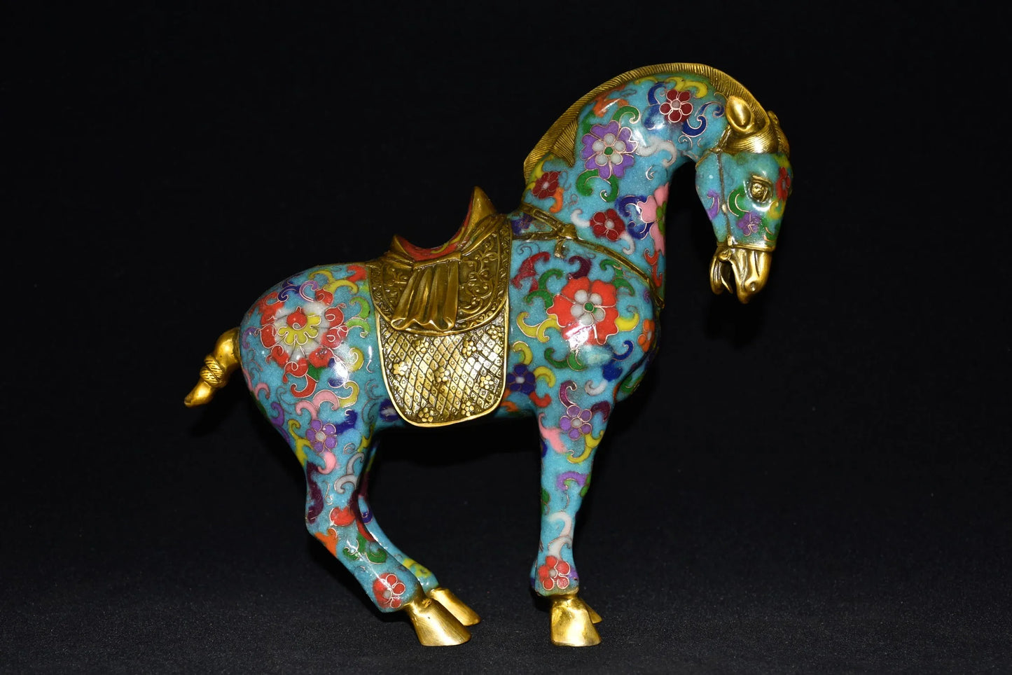 10"Tibetan Temple Collection Old Bronze Cloisonne Enamel Don Horse zodiac horse Lucky Horse Gather fortune ornament Town house