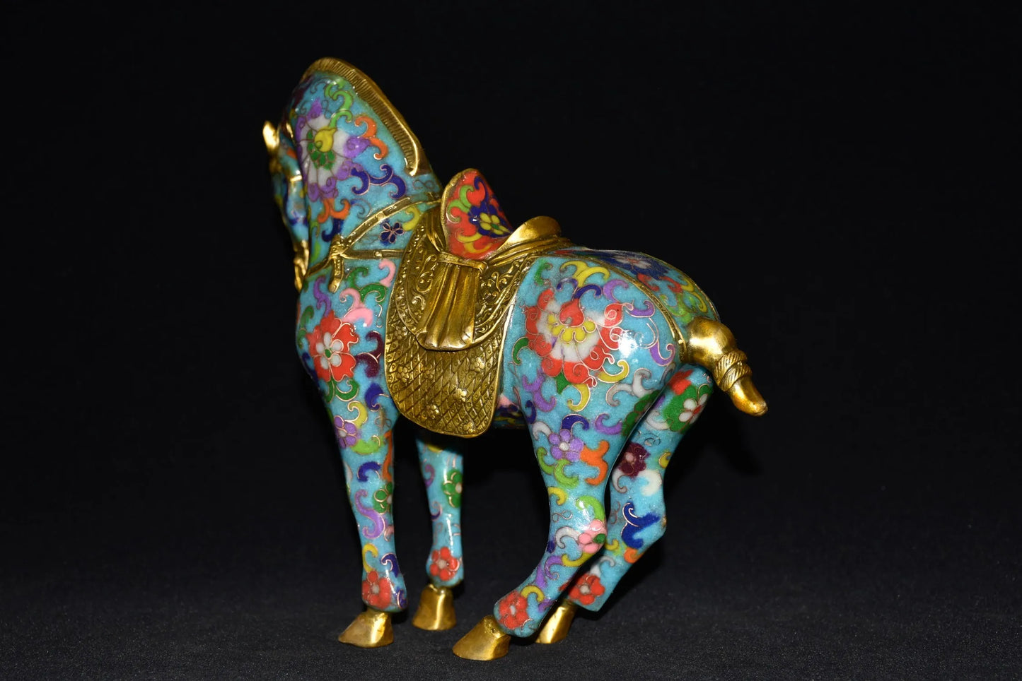 10"Tibetan Temple Collection Old Bronze Cloisonne Enamel Don Horse zodiac horse Lucky Horse Gather fortune ornament Town house