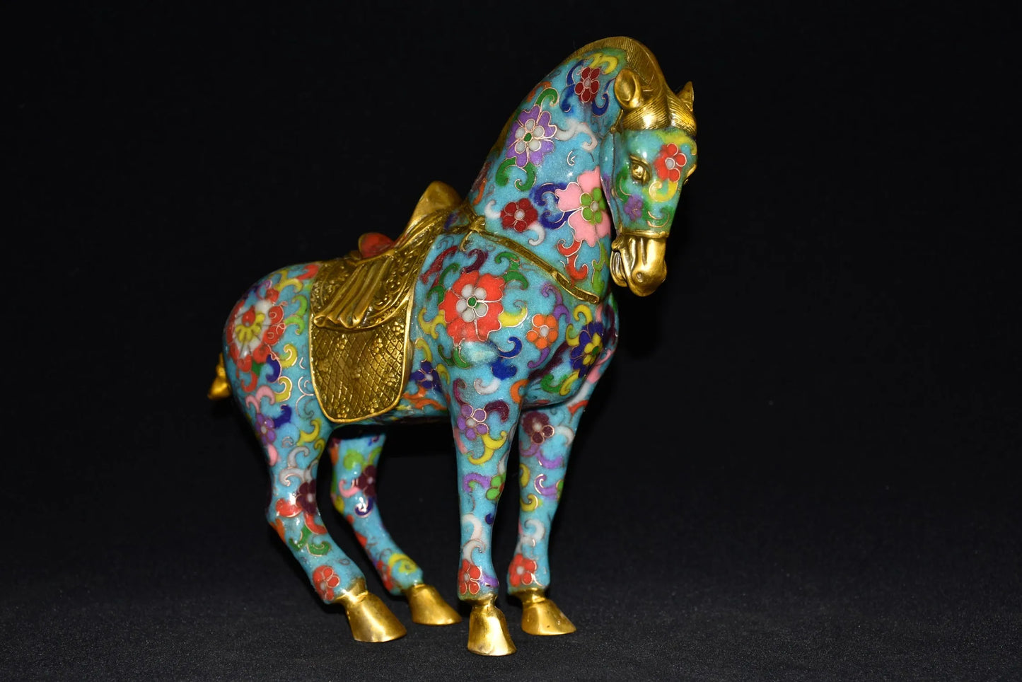 10"Tibetan Temple Collection Old Bronze Cloisonne Enamel Don Horse zodiac horse Lucky Horse Gather fortune ornament Town house