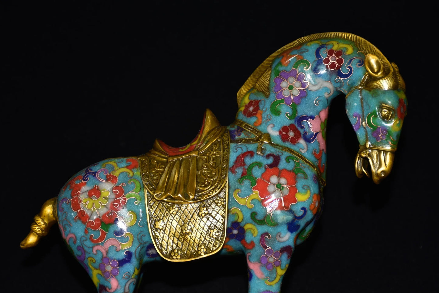 10"Tibetan Temple Collection Old Bronze Cloisonne Enamel Don Horse zodiac horse Lucky Horse Gather fortune ornament Town house