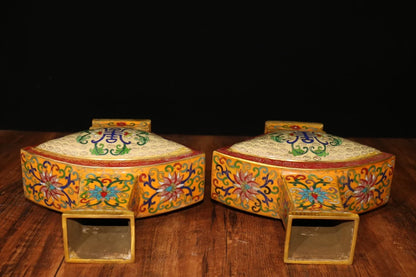 10"Tibetan Temple Collection Old Bronze Cloisonne Enamel Flower Texture Fan Bottle Longevity Vase Ornaments Amass wealth