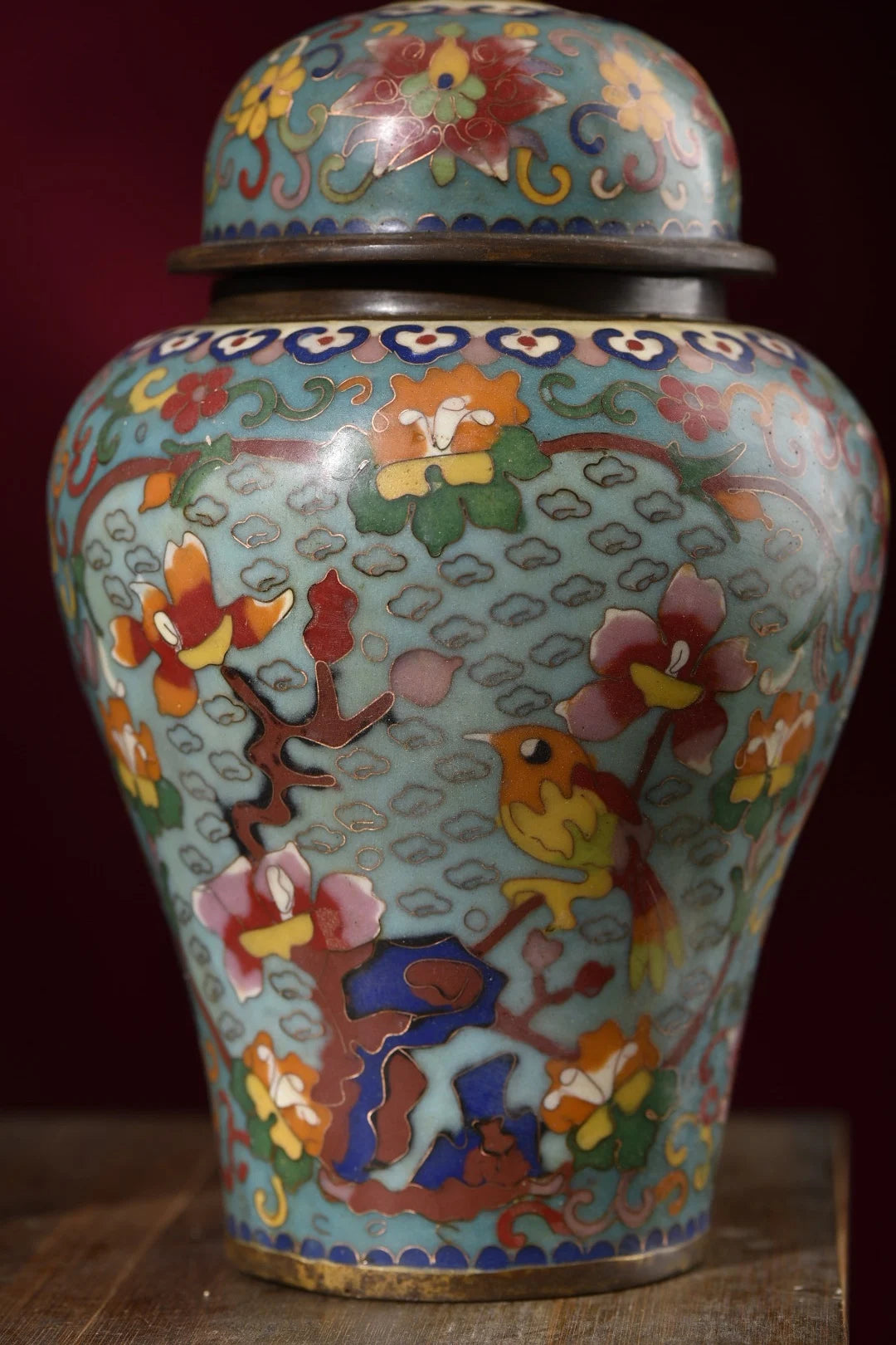 10"Tibetan Temple Collection Old Bronze Cloisonne Enamel Magpie Plum Blossom Texture General's jar Storage Jar A pair Ornaments