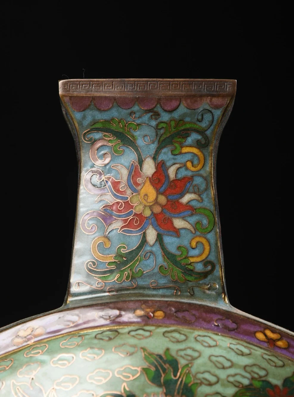10"Tibetan Temple Collection Old Bronze Cloisonne Enamel Rich flowers Bloom Fan shaped Bottle Vase A pair Ornaments Town House