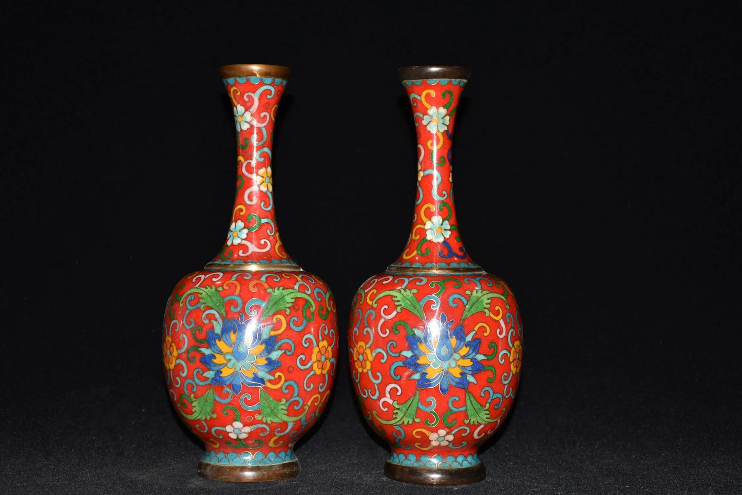 10"Tibetan Temple Collection Old Bronze Cloisonne Enamel bloom pot belly bottle vase Gather fortune ornament Town house