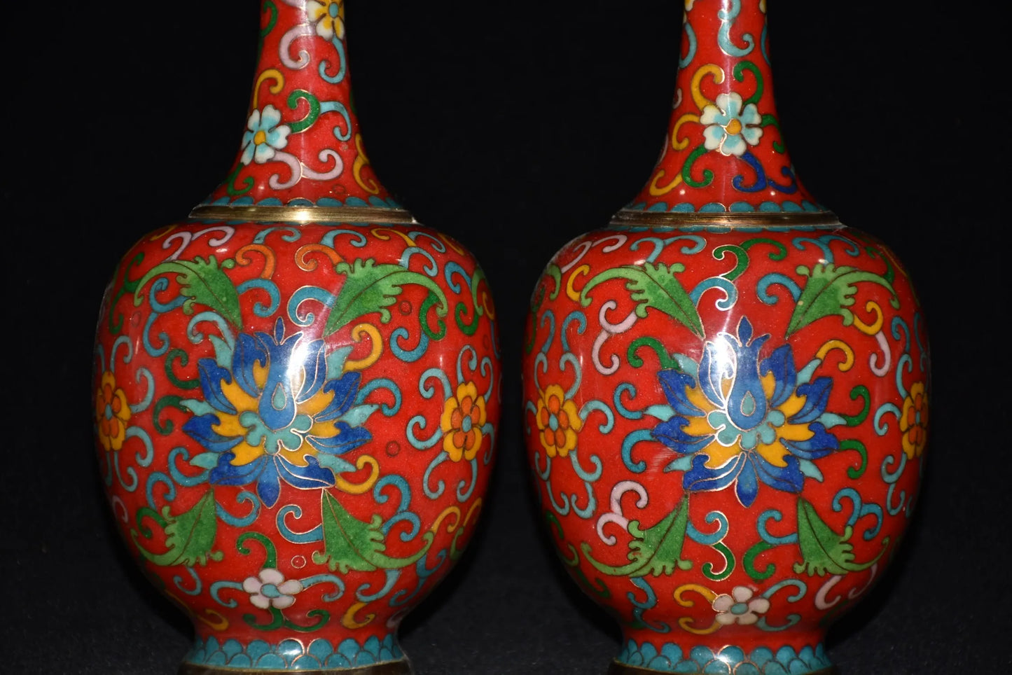 10"Tibetan Temple Collection Old Bronze Cloisonne Enamel bloom pot belly bottle vase Gather fortune ornament Town house