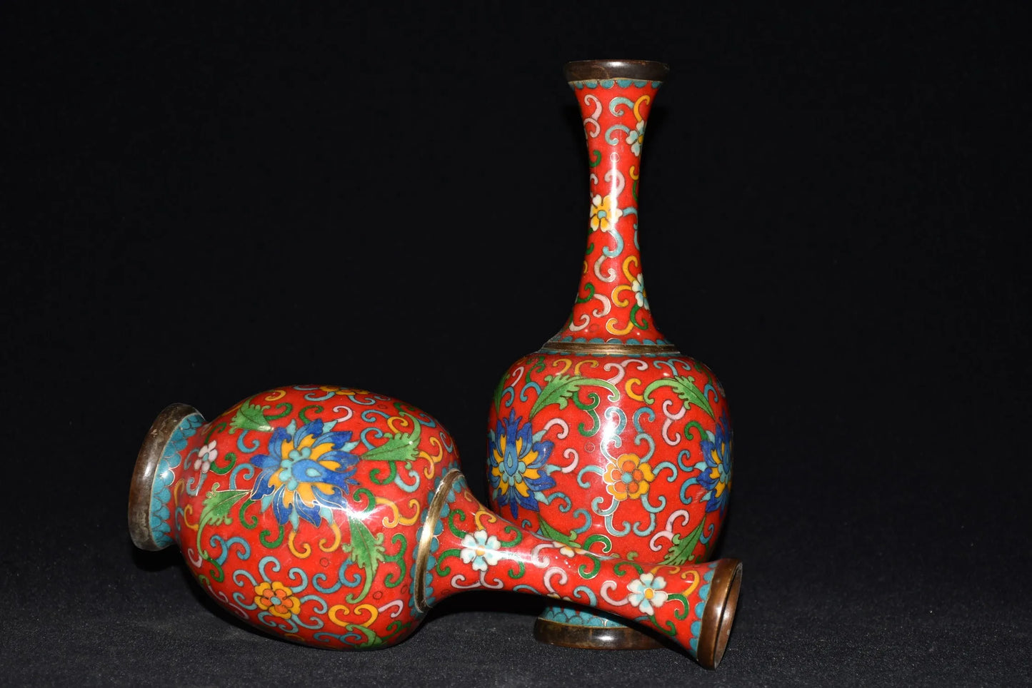10"Tibetan Temple Collection Old Bronze Cloisonne Enamel bloom pot belly bottle vase Gather fortune ornament Town house