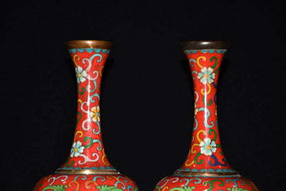 10"Tibetan Temple Collection Old Bronze Cloisonne Enamel bloom pot belly bottle vase Gather fortune ornament Town house