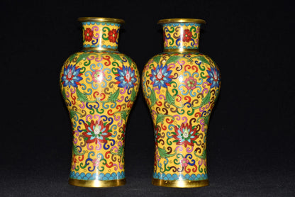 10"Tibetan Temple Collection Old Bronze Cloisonne Enamel bloom vase Gather fortune ornament Town house Exorcism