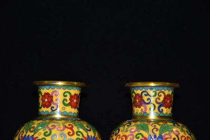 10"Tibetan Temple Collection Old Bronze Cloisonne Enamel bloom vase Gather fortune ornament Town house Exorcism