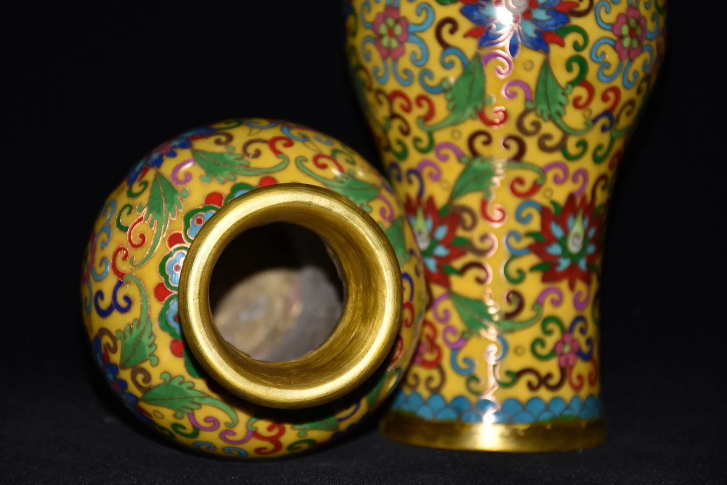 10"Tibetan Temple Collection Old Bronze Cloisonne Enamel bloom vase Gather fortune ornament Town house Exorcism