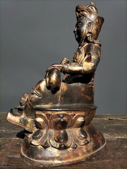 10"Tibetan Temple Collection Old Bronze Cloisonne Enamel lion animal head binaural incense burner worship hall Town house