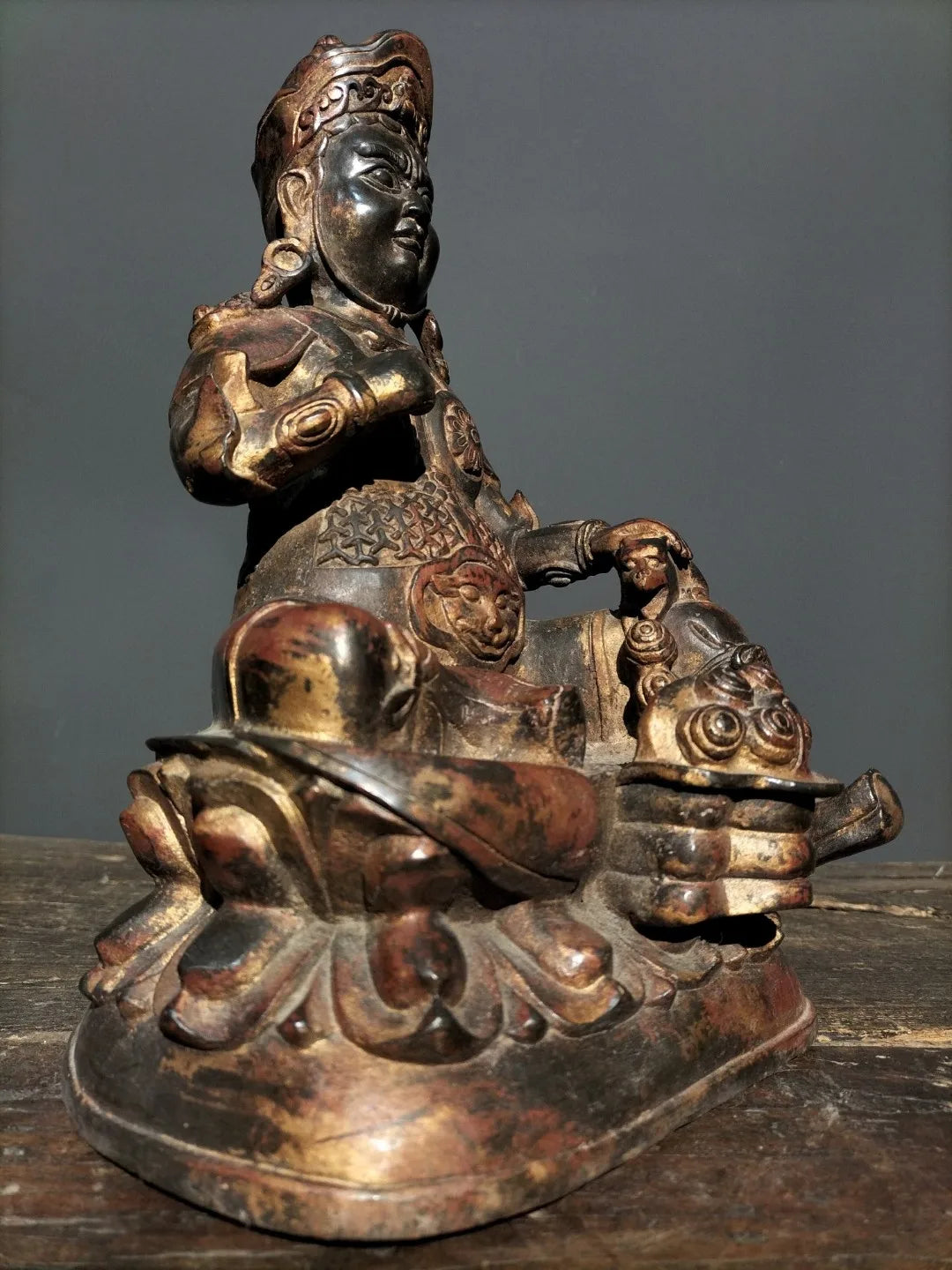 10"Tibetan Temple Collection Old Bronze Cloisonne Enamel lion animal head binaural incense burner worship hall Town house