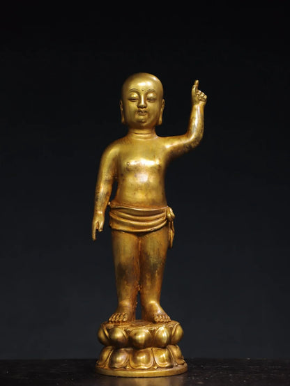 10"Tibetan Temple Collection Old Bronze Gilded Cinnabar Crown Prince Buddha Shakyamuni Baobao Buddha Worship Hall Town house