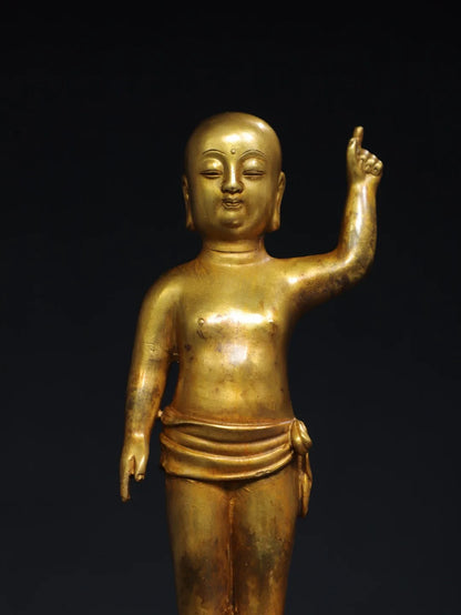10"Tibetan Temple Collection Old Bronze Gilded Cinnabar Crown Prince Buddha Shakyamuni Baobao Buddha Worship Hall Town house