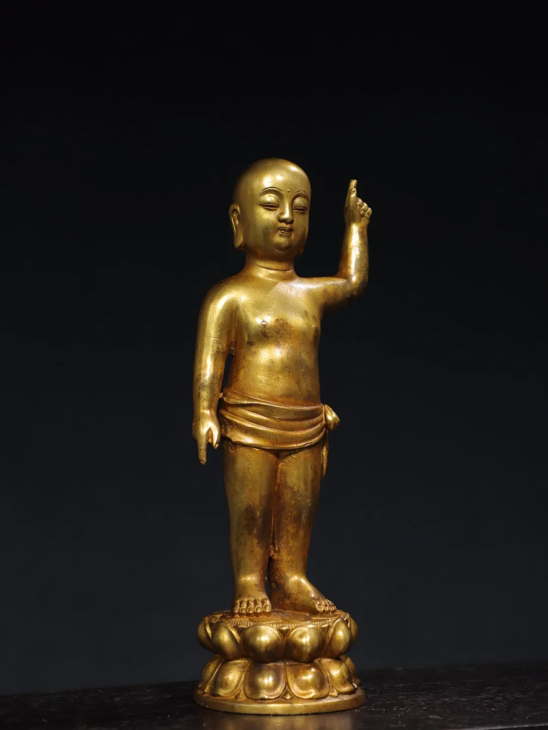 10"Tibetan Temple Collection Old Bronze Gilded Cinnabar Crown Prince Buddha Shakyamuni Baobao Buddha Worship Hall Town house
