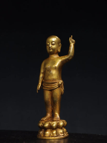 10"Tibetan Temple Collection Old Bronze Gilded Cinnabar Crown Prince Buddha Shakyamuni Baobao Buddha Worship Hall Town house