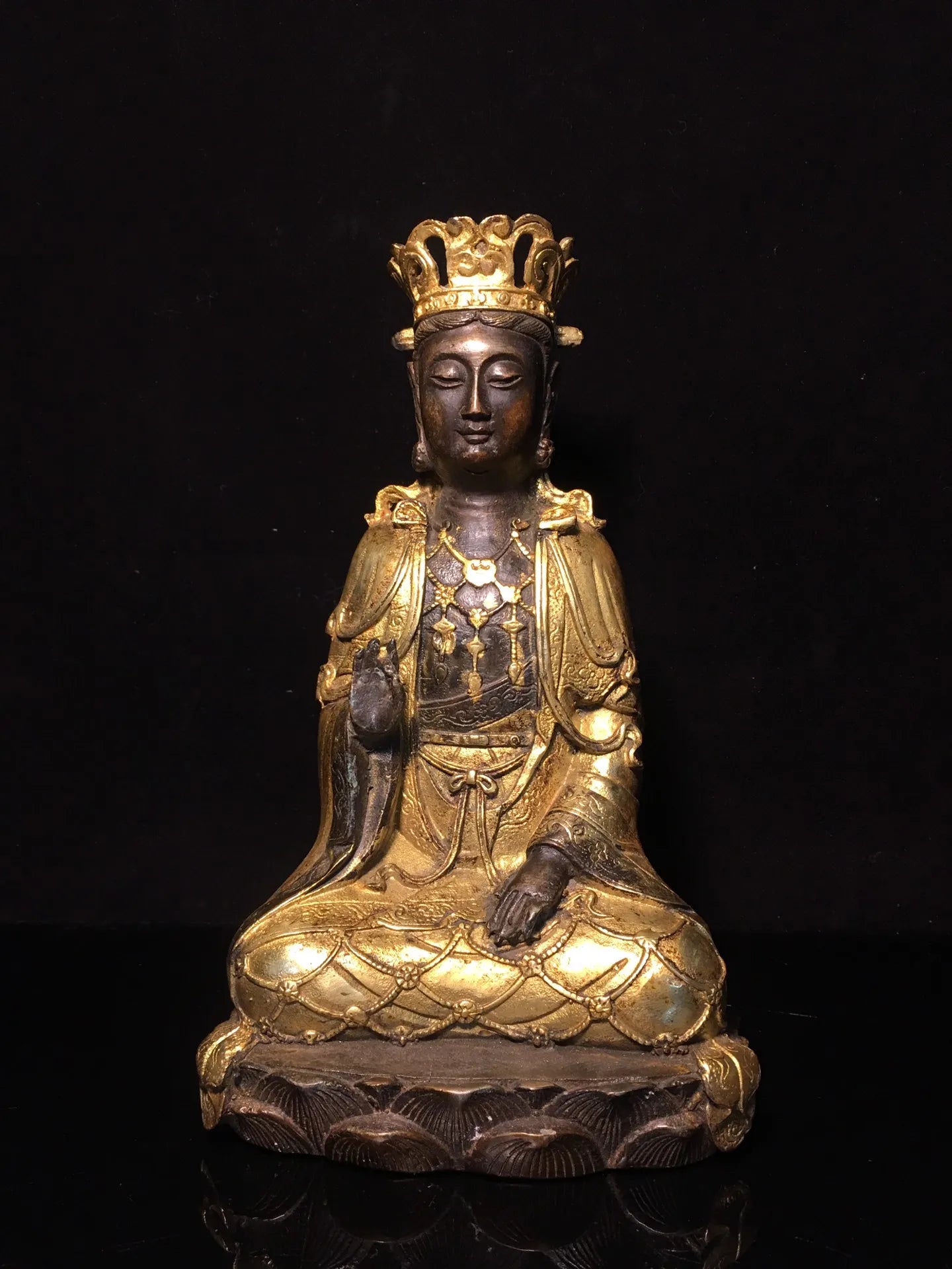 10"Tibetan Temple Collection Old Bronze Gilt Northern Wei Buddha  Guanyin Bodhisattva Sitting Buddha worship buddha ornament
