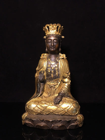 10"Tibetan Temple Collection Old Bronze Gilt Northern Wei Buddha  Guanyin Bodhisattva Sitting Buddha worship buddha ornament