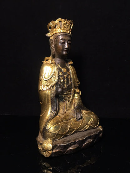 10"Tibetan Temple Collection Old Bronze Gilt Northern Wei Buddha  Guanyin Bodhisattva Sitting Buddha worship buddha ornament