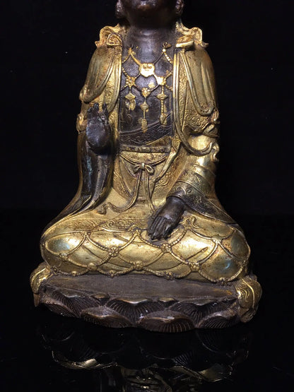 10"Tibetan Temple Collection Old Bronze Gilt Northern Wei Buddha  Guanyin Bodhisattva Sitting Buddha worship buddha ornament