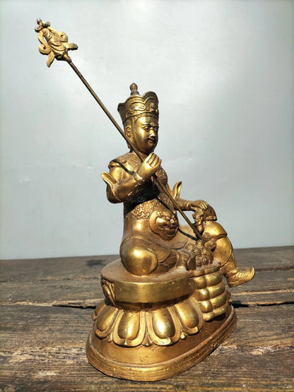 10"Tibetan Temple Collection Old Bronze Gilt Treasure Vaisravana Tibetan Buddha Sitting Buddha Town house Exorcism
