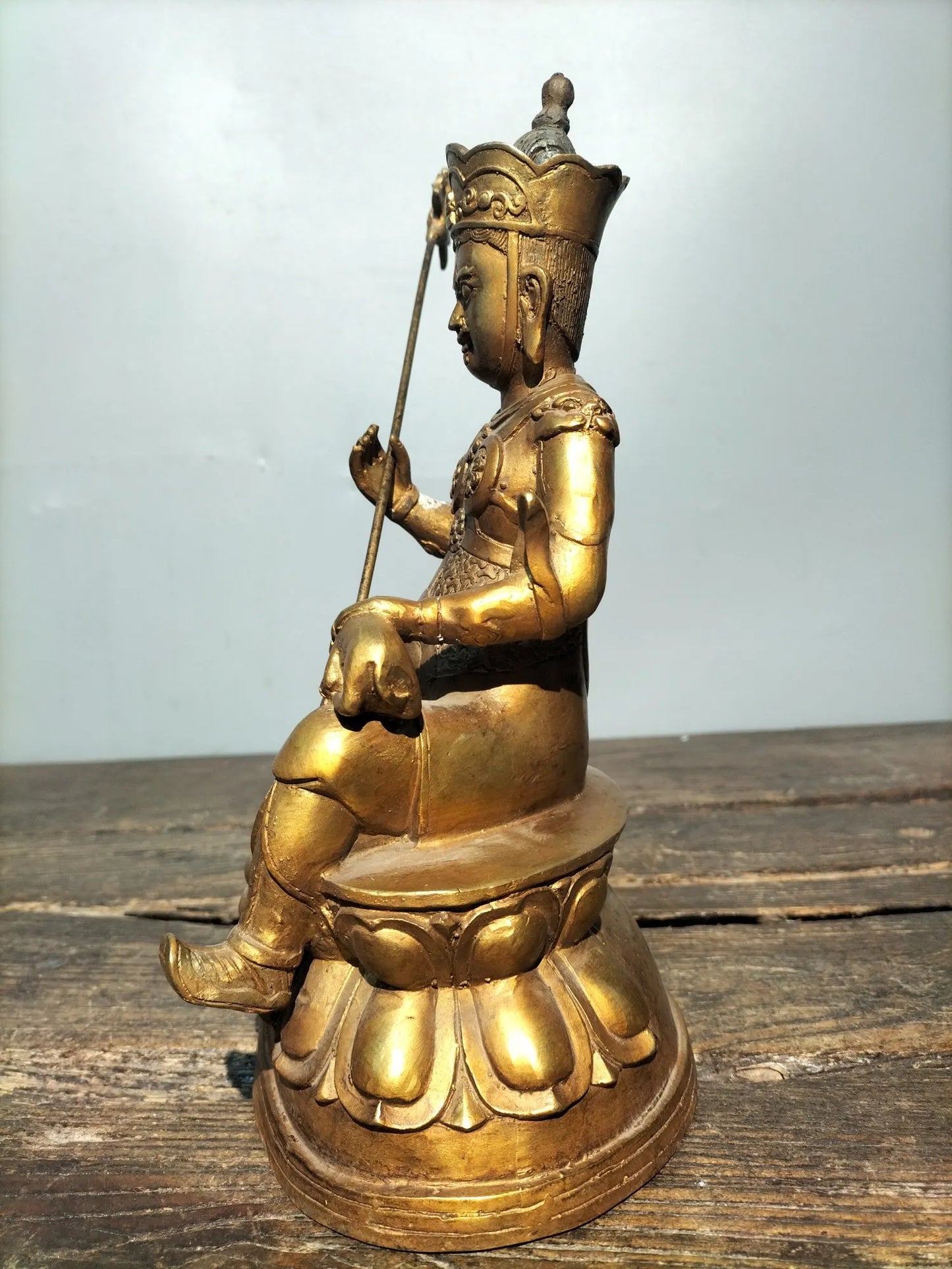 10"Tibetan Temple Collection Old Bronze Gilt Treasure Vaisravana Tibetan Buddha Sitting Buddha Town house Exorcism