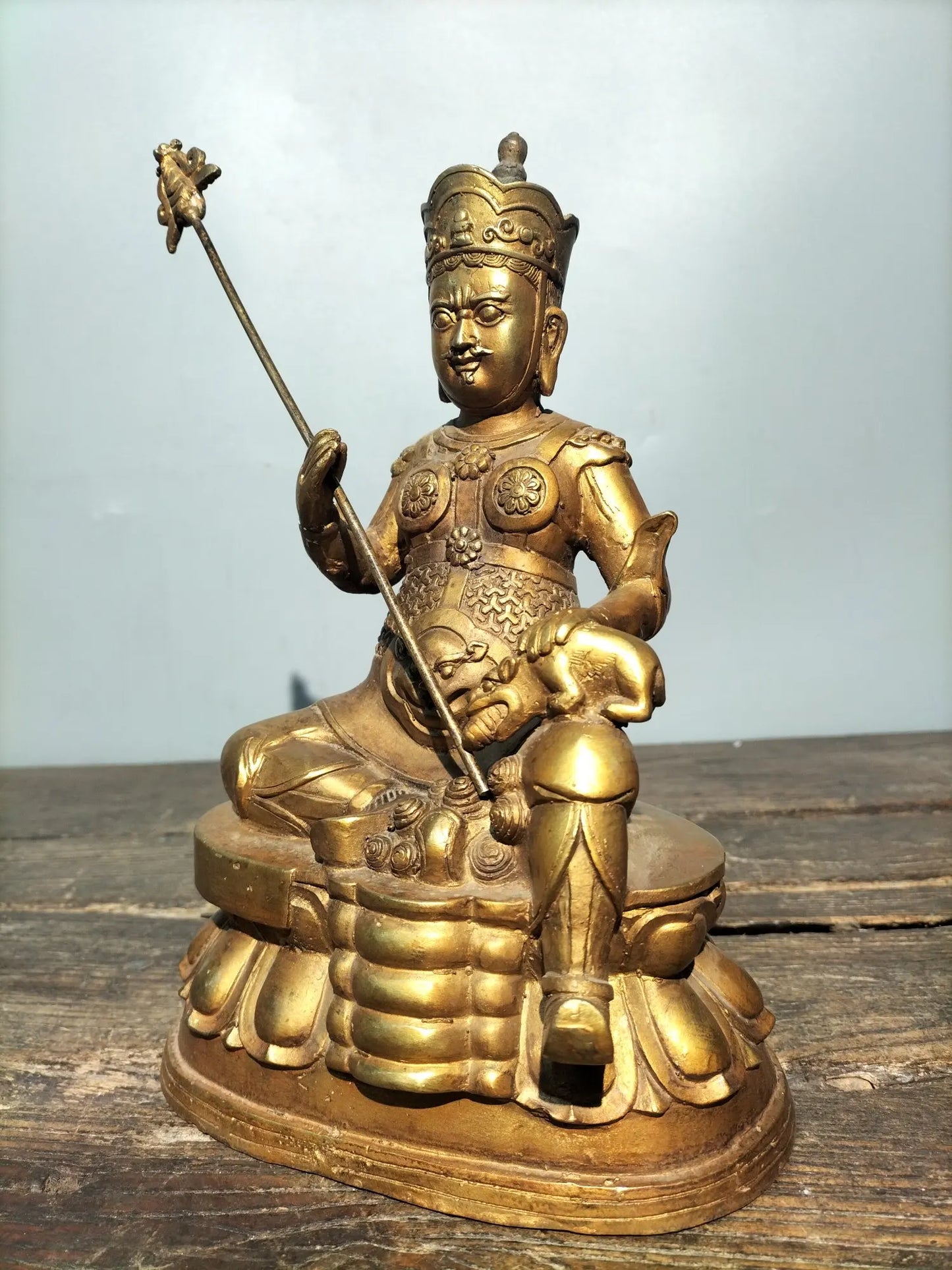 10"Tibetan Temple Collection Old Bronze Gilt Treasure Vaisravana Tibetan Buddha Sitting Buddha Town house Exorcism