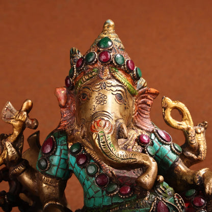 10"Tibetan Temple Collection Old Bronze Outline in gold Mosaic Gem Painted Ganesha Sitting Phoenix Worship Hall Town house