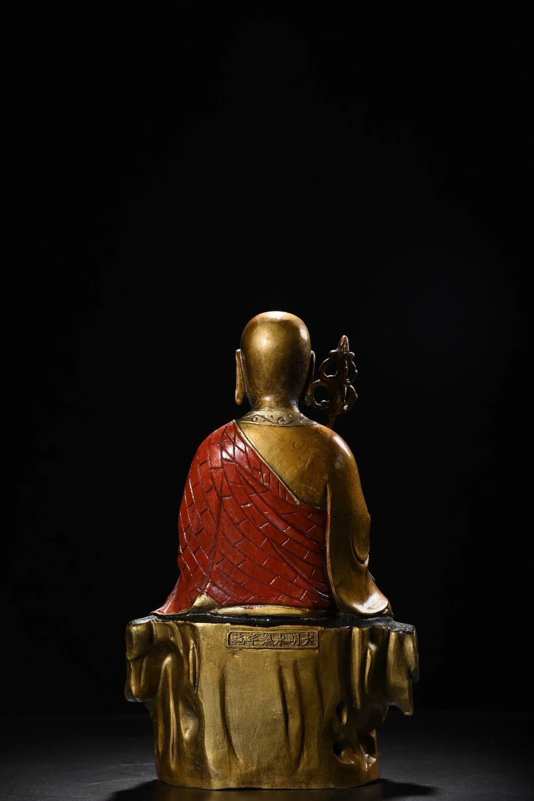 10"Tibetan Temple Collection Old Bronze Painted Cinnabar Ksitigarbha Bodhisattva Sitting Buddha Platform Amitabha Worship Hall
