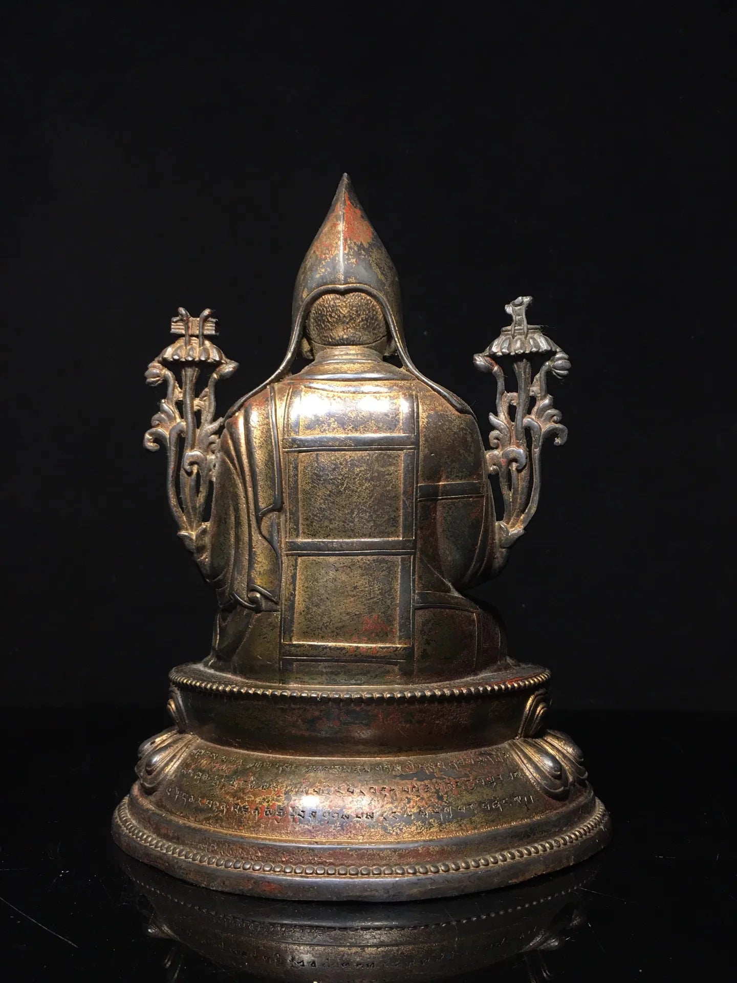 10"Tibetan Temple Collection old Bronze Cinnabar mud gold Tsongkhapa Buddha master lotus Worship Hall Town house Exorcism