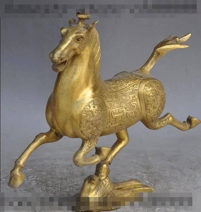 10"Chinese FengShui Brass Animal Horse riding Chebi bird Swallows success Statue