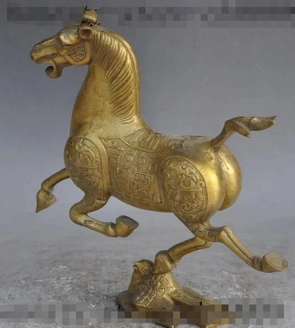 10"Chinese FengShui Brass Animal Horse riding Chebi bird Swallows success Statue