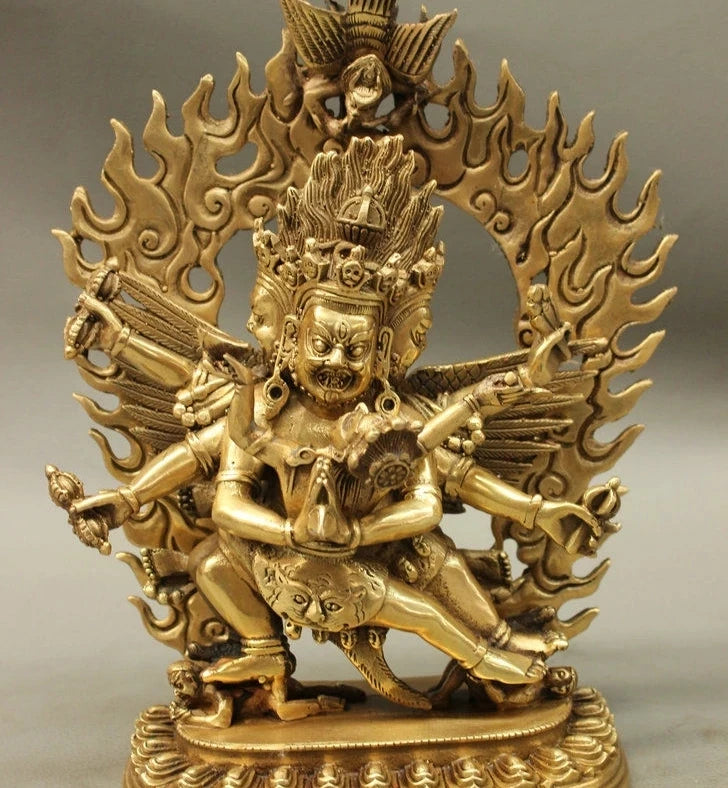 10" Tibet Brass Buddhism Mahakala Wrathful Heruka Vajrakilaya Buddha Statue